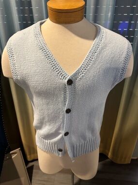Zara Pale Blue Sleeveless Knit Cardigan with Buttons